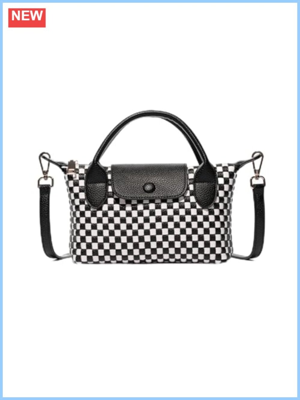 Woven Checkered Crossbody Bag Vegan Leather Mini Shoulder Purse